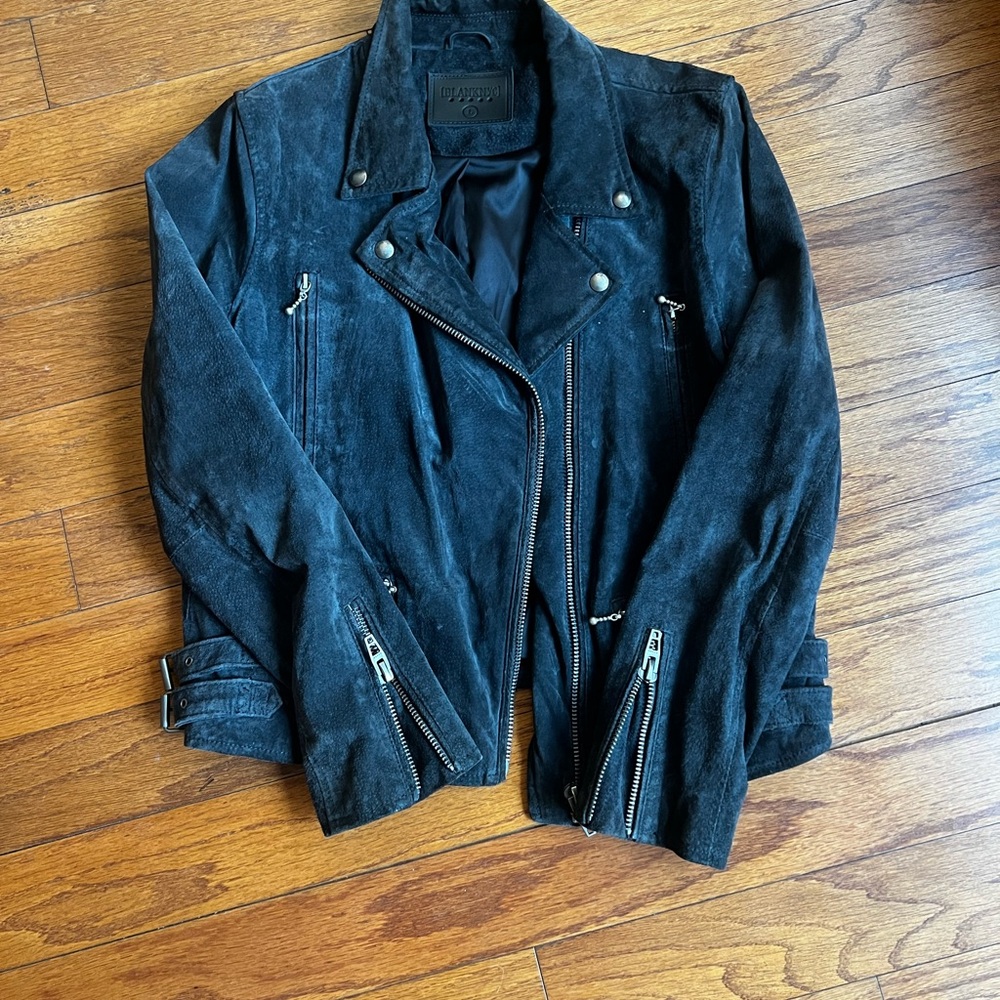 BLANK NYC Grey-Blue Suede Biker Jacket